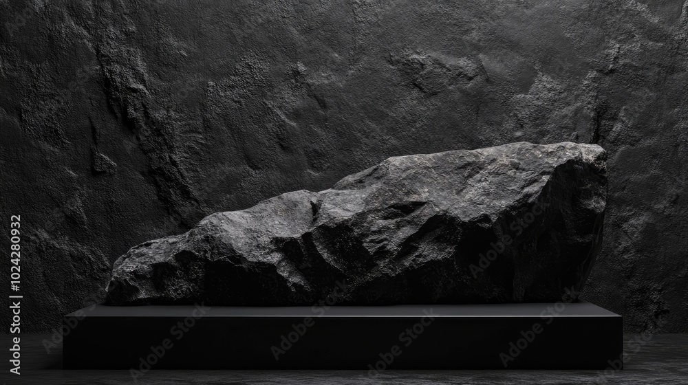 Aufkleber Black geometric stone and rock textured background minimalist mockup for podium presentation or display 3D rendering