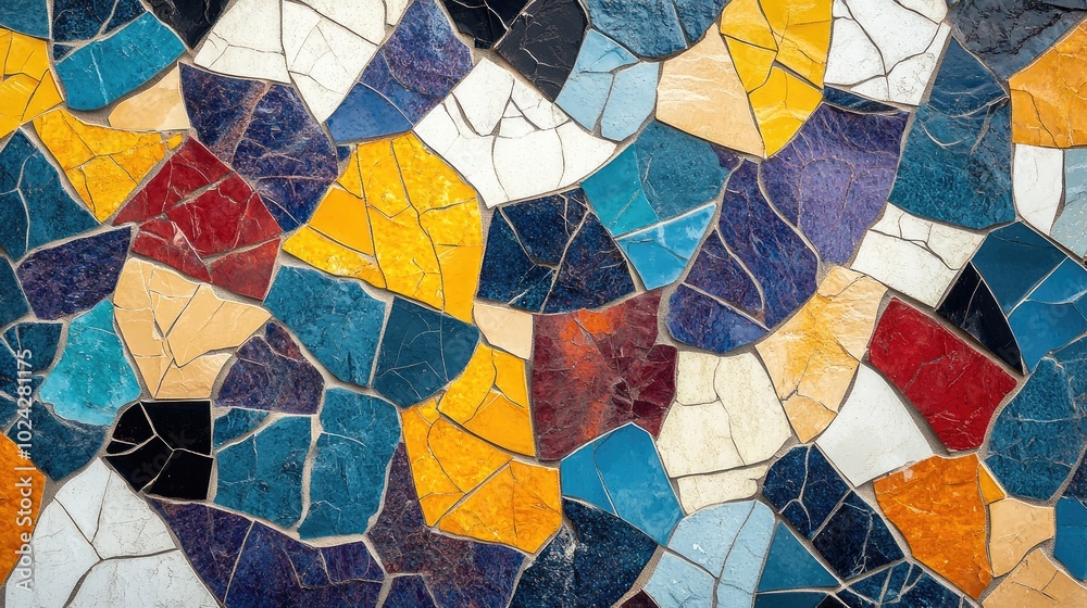 Poster abstract illustration of mosaic patterns resembling a kaleidoscope showcasing decorative finishes wi
