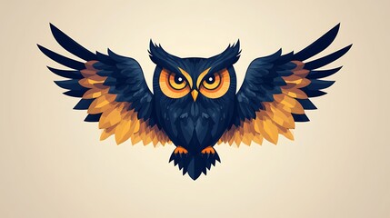 Obraz premium Minimalist owl design using straight lines and curves to form the head, wings, and body, set against a light gradient background. Smooth and balanced layout, no shading or textures, flat colors,