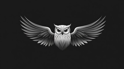 Obraz premium Minimalist owl design with a few straight lines and curves forming the wings and body, no interior details, set against a solid black background. High contrast, smooth lines, flat colors, hd quality,