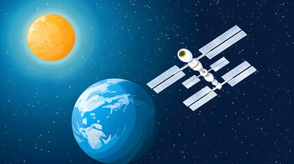 of astronauts working inside an orbiting space station conducting research and maintaining the spacecraft s systems in a flat minimalist design style