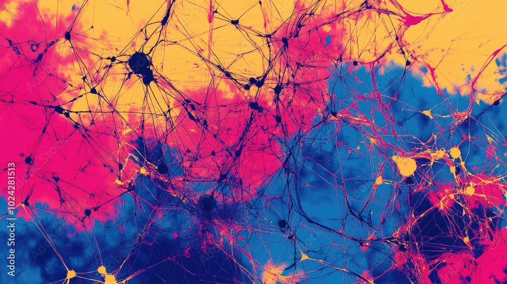 Poster Ai Generated Imagery Ai Generative Art Business Networking Connections Tech Graphics Design Abstract Geometric Patterns Network Textures Vibrant Color Palette