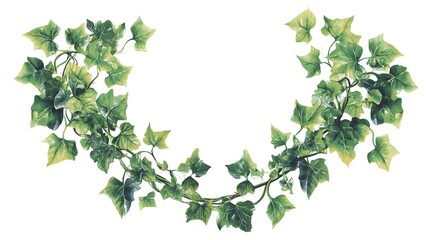 Naklejka premium Watercolor Illustration of a Green Ivy Vine Forming a U-Shape