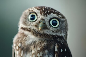 Naklejka premium A humorous close-up of an owl tilting its head while observing the surroundings