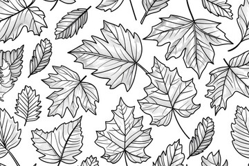 Coloring book illustration of autumn leaves in vibrant shades