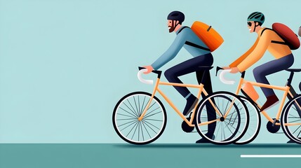 of Bicyclists Commuting on a Dedicated Bike Lane in a Modern Urban City Setting with a Flat Design Aesthetic