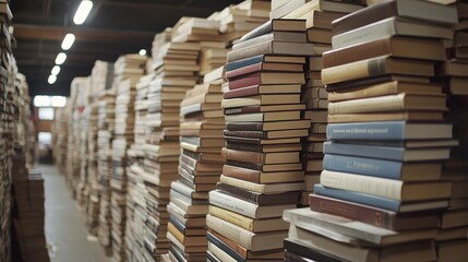 A stack of freshly printed books in a publishing house, ready to be distributed to bookstores across the country