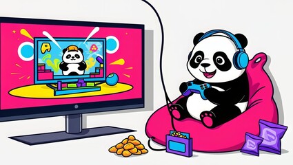 Fototapeta premium Cute panda vector illustration playing games