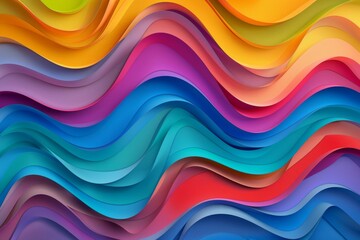 A colorful wave of paper with a rainbow of colors. The colors are vibrant and the wave is long and curvy