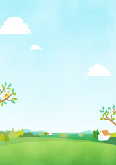 background illustration grass field and houses