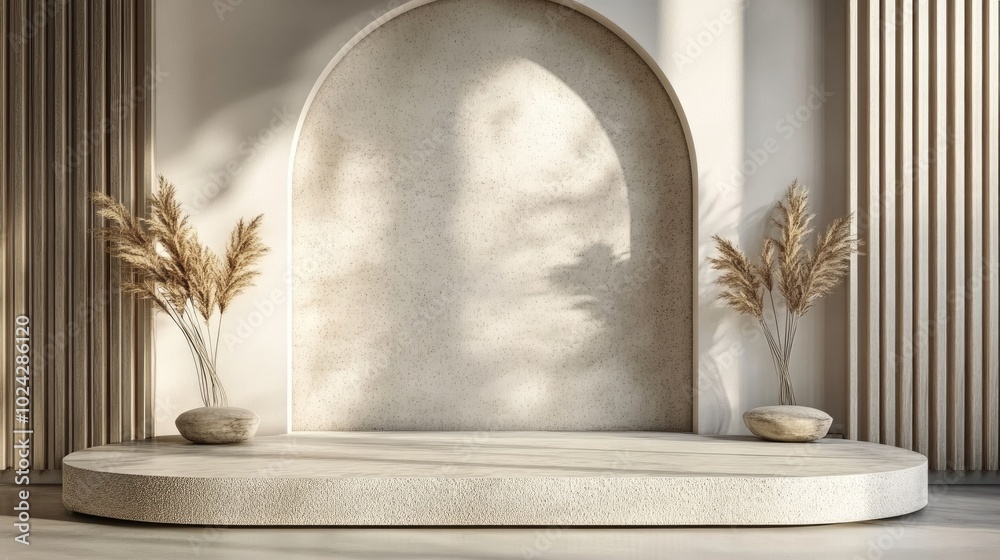 Poster Abstract Minimalist Modern Podium Platform for Product Display and Showcase with Decorative Elements in 3D Rendering