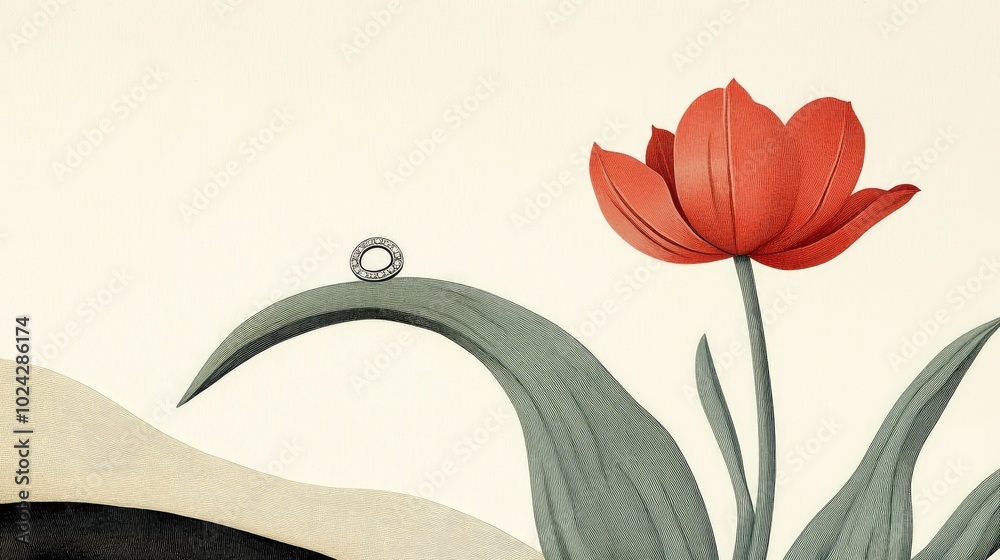 Poster close up of a tulip with a silver ring on a light background