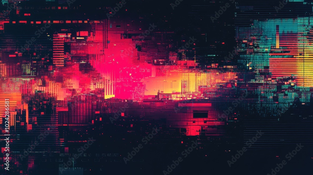 Aufkleber Abstract Digital Glitch Effect Digital Noise Video Damage Wavy Glitch Effect Pixel Distortion Colorful Data Disorder Background Futuristic Design