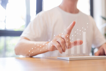 Businessman touch investment growth graph chart and analysing growth achievement diagram data...