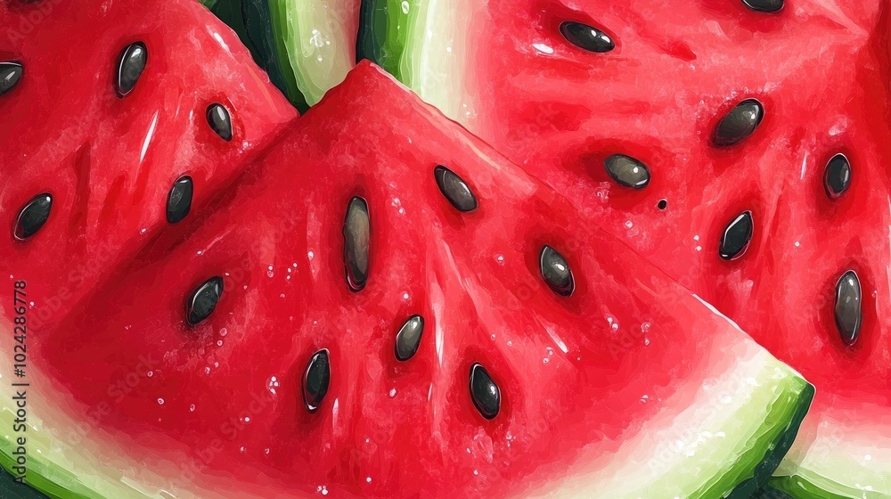 Poster abstract fruit design featuring a flat cut out style of a watermelon cross section with visible seed