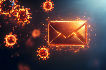 Glowing Envelope with Virus Particles 3D Illustration