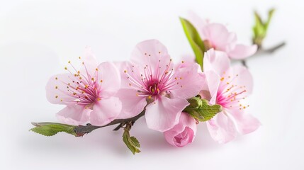 Pink Peach Blossoms on a White Background - a vibrant and refreshing visual. The blossoms create a cheerful and delicate atmosphere.