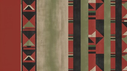 Fototapeta premium Kwanzaa abstract African pattern, bold geometric shapes in red, black, and green