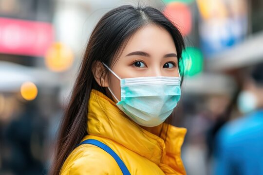 Young Asian woman in city wearing protective mask - Powered by Adobe