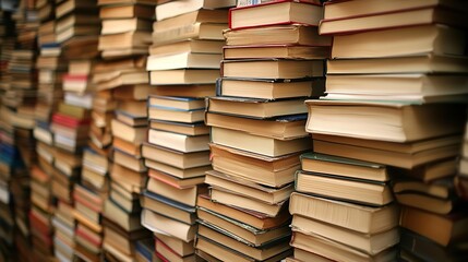 Fototapeta premium A well-organized reading list, with books neatly stacked, each one tagged with different genres and recommendations