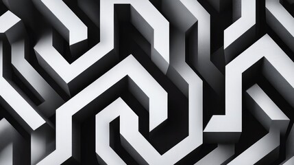 Abstract Seamless Optical Illusion Black And White Background Creative Illusion With 3D Depth Ancient Pattern Interweaving Tapestry Design Art Photography