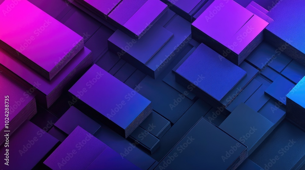 Poster 3d rendering of an abstract geometric background in shades of purple and blue cyberpunk theme suitab