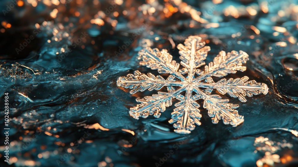 Aufkleber 3D visualization of a large snowflake resting on the surface