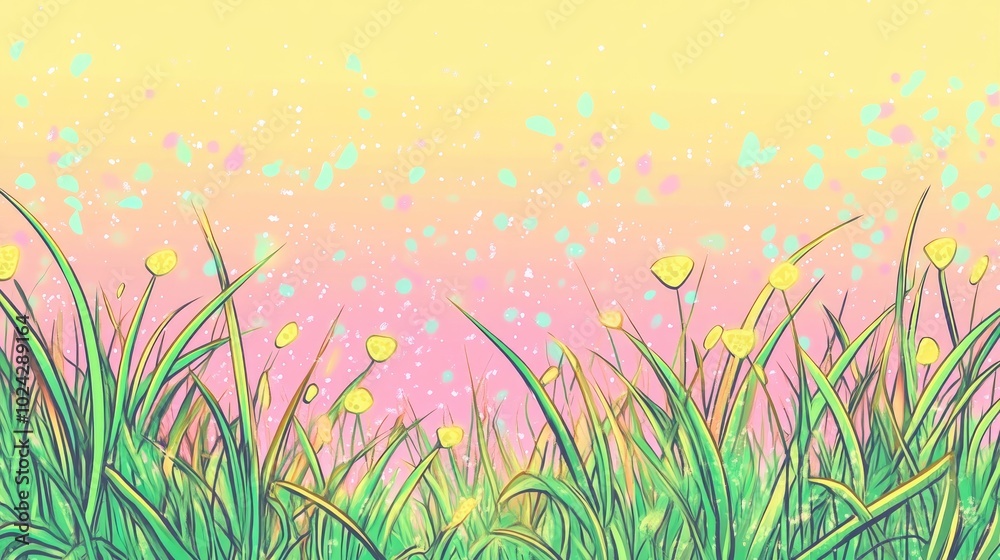 Poster Abstract Nature Background Featuring a Green Grass Field with Bokeh Light Effects in Spring or Summer