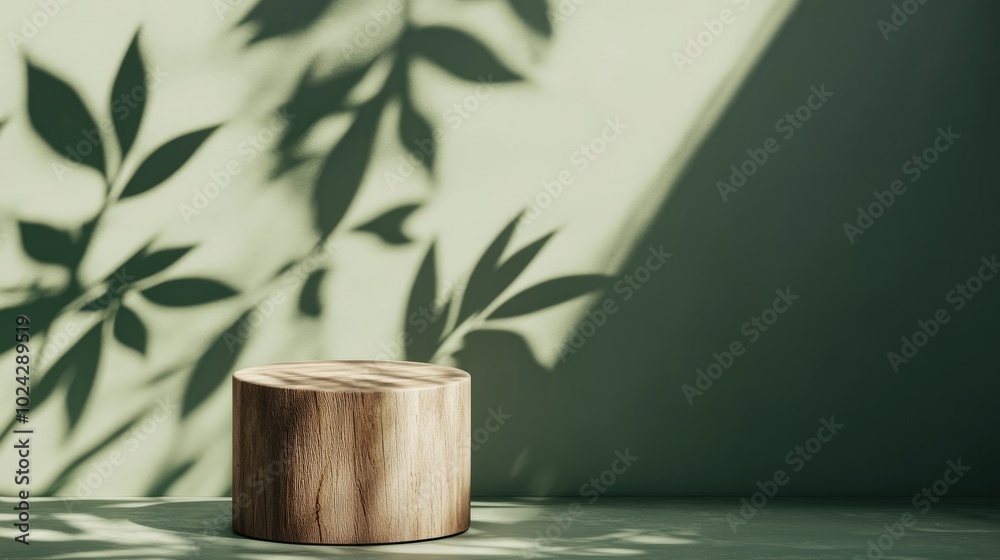 Aufkleber 3d background featuring a wooden podium display with a natural wood cube stand green nature backdrop
