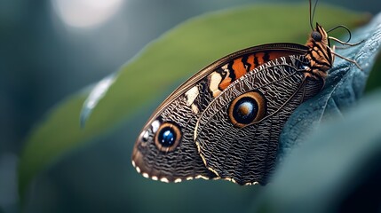 Obraz premium Captivating close up shot showcasing the intricate vibrant patterns and natural beauty of a butterfly s delicate wings This image highlights the delicate elegance and symmetry found in nature