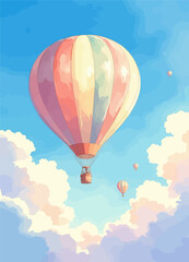 Naklejka premium Colorful Hot Air Balloon Floating Above Clouds