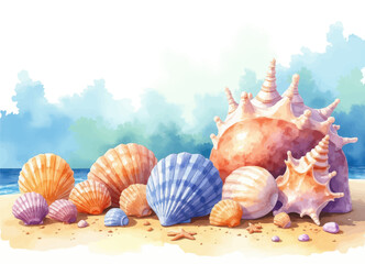 Obraz premium Colorful Seashell Collection on Beach