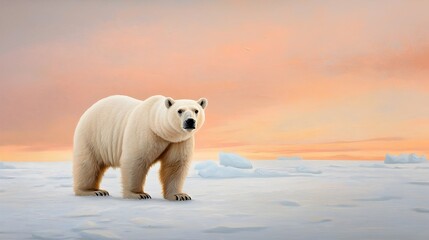 Fototapeta premium Majestic Polar Bear Resting on Floating Ice Floe in the Soft Glowing Light of the Arctic Wilderness Landscape Peaceful Tranquil Outdoor Scene in a Frozen Icy Environment