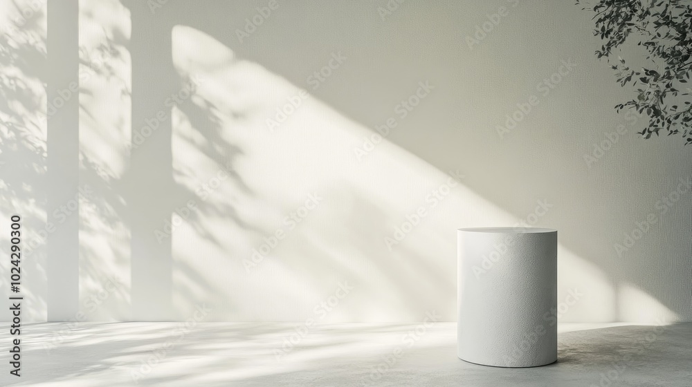 Poster Abstract 3D realistic white background featuring a cylinder pedestal in a minimalistic scene for product display presentation 3D rendering illustration
