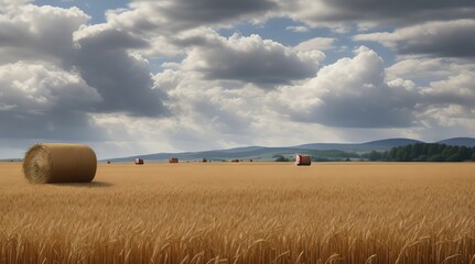 a field of wheat with a sky that has clouds in it