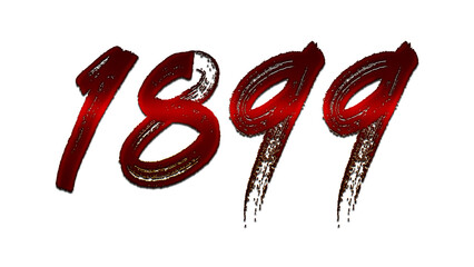 3D blood red number design of 1899 on white background.