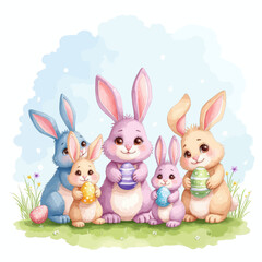 Obraz premium Four Easter Bunnies with Colorful Eggs