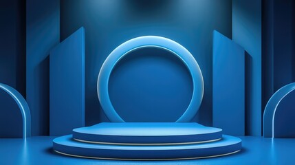 3D geometric podium in blue design