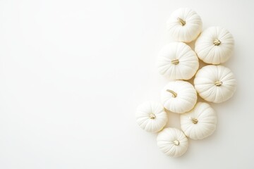 White pumpkins arranged on clean background for autumn decoration