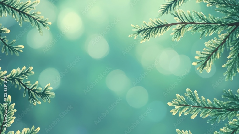 Poster Close Up Of Conifer Cypress Foliage With Sunny Emerald Green Abstract Bokeh Background Idea For A Natural Healthy Garland Banner With Copy Space Ai Generative