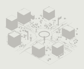 Isometric Urban Square Explosion 3D Concept