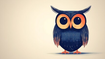 Obraz premium Minimalist owl with perfect symmetry, using circles for eyes and lines for wings, set against a light grey background. Smooth curves, hd quality, flat colors, no textures,