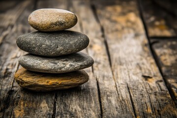 Balanced stack on wooden background for tranquility
