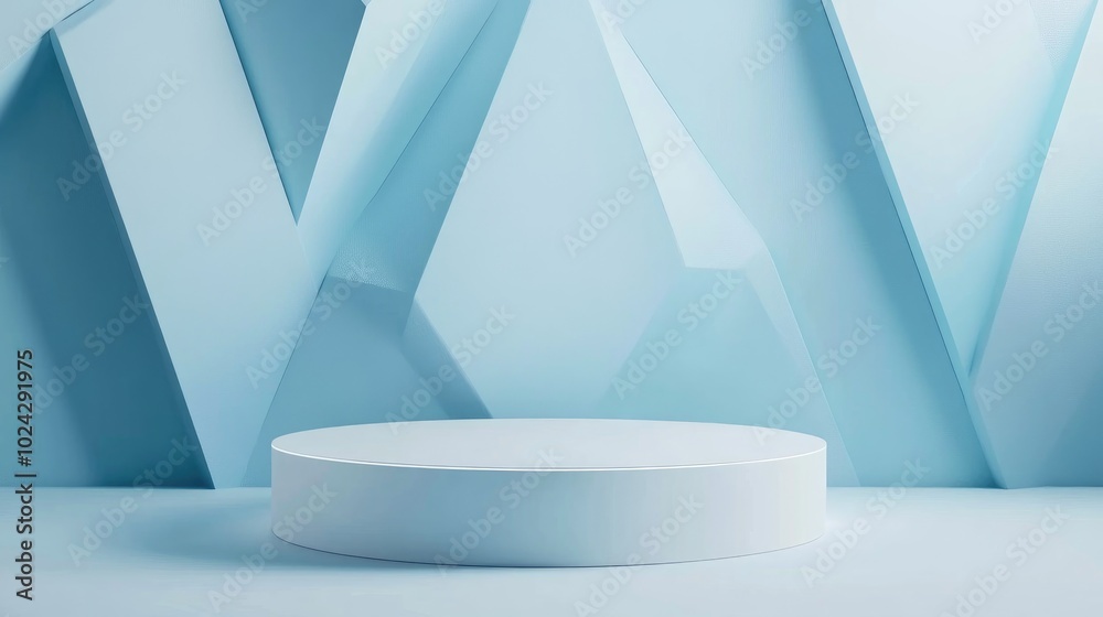 Poster 3d abstract studio space featuring a pedestal podium a white geometric platform accented by pastel b