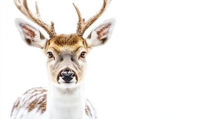 Obraz premium Majestic stag with impressive antlers on white backdrop