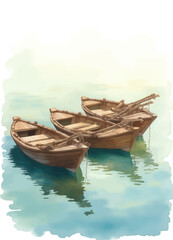 Obraz premium Three Wooden Boats on Calm Water