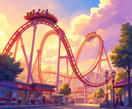 Thrilling Roller Coaster at Sunset