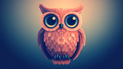 Obraz premium Owl composed of basic shapes like circles and ovals, with large circular eyes and rounded wings, set against a soft gradient background. Smooth and balanced composition, no interior details,