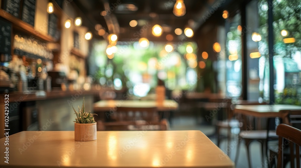 Poster Blurry Background Interior Design Featuring Bar Table and Chairs with Decorative Elements in Indoor Space Blurred Background of a Cafe Coffee Shop with Light Bokeh Effect in a Retail Setting