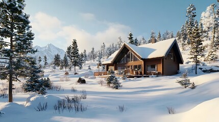 Peaceful Winter Wonderland Retreat A Snow Covered Cabin Nestled in the Scenic Forest Landscape Offering a Serene and Cozy Escape from the Hustle and Bustle